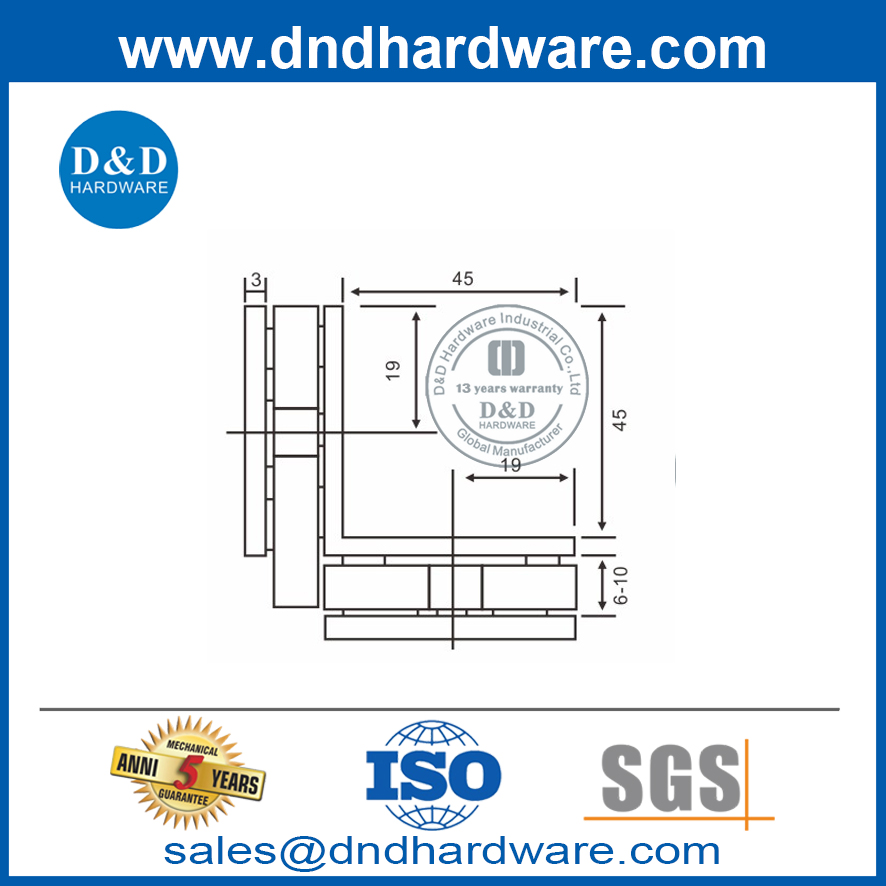 Abrazaderas de vidrio de 90 grados de seguridad AISI 304 para puerta de vidrio de ducha-DDGC005