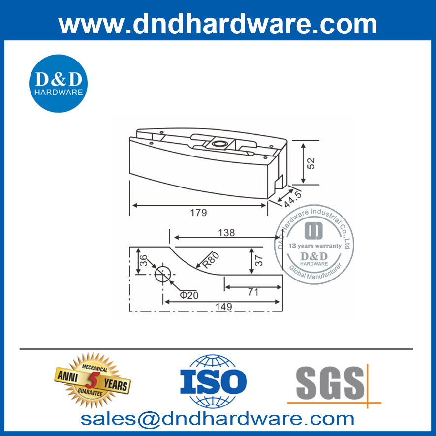 Accesorio de parche superior de puerta de vidrio de 12 mm para puerta comercial-DDPT007
