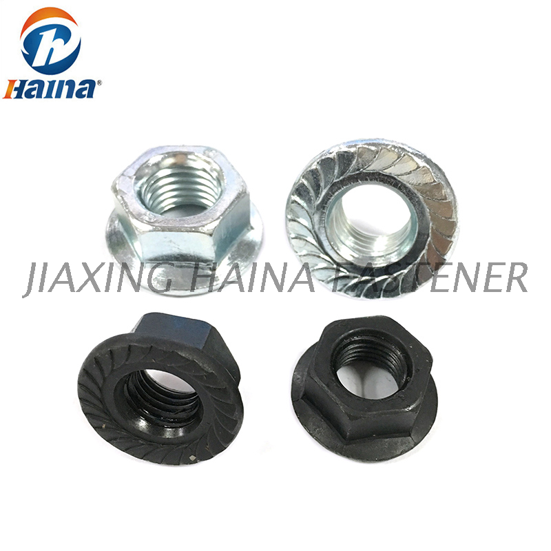 Tuercas De Brida Dentadas M8 - Pack De 20 Unidades - Acero Al Carbono Galvanizado En Negro, Para Fijación Antivibración