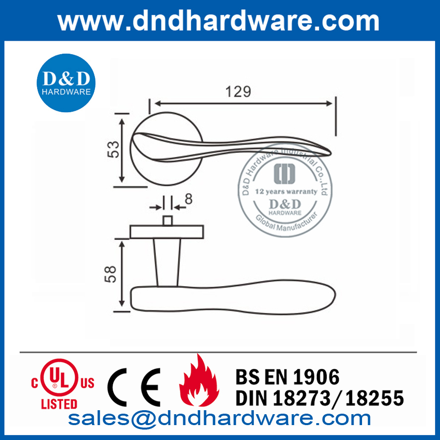 Manija de palanca sólida para puerta de dormitorio de acero inoxidable moderno-DDSH014