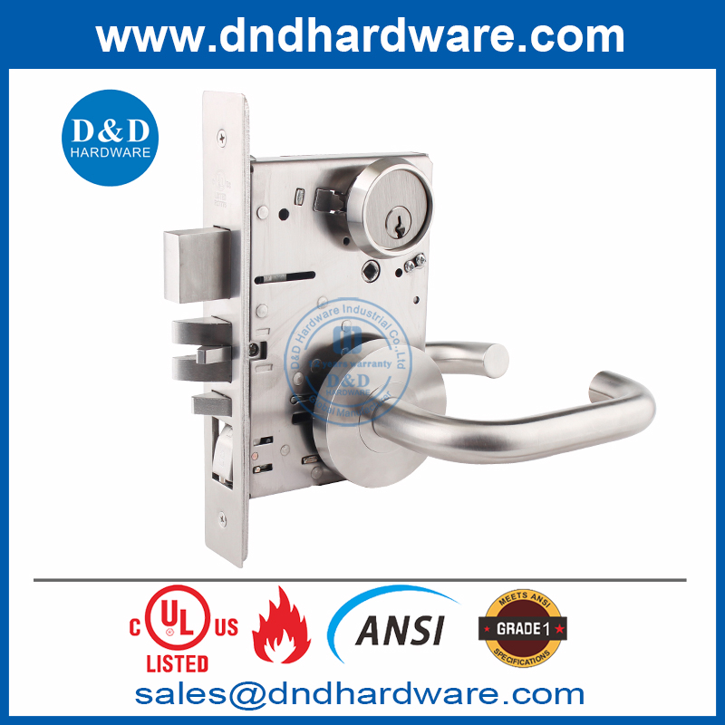 Cerradura de puerta de madera de mortaja resistente al fuego UL ANSI Grado 1 SS304-DDAL20 F20
