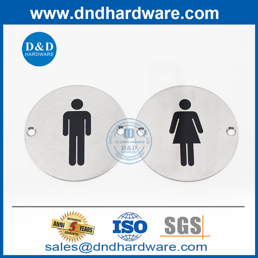 Placa de señalización de puerta de inodoro de acero inoxidable de tipo cuadrado-DDSP