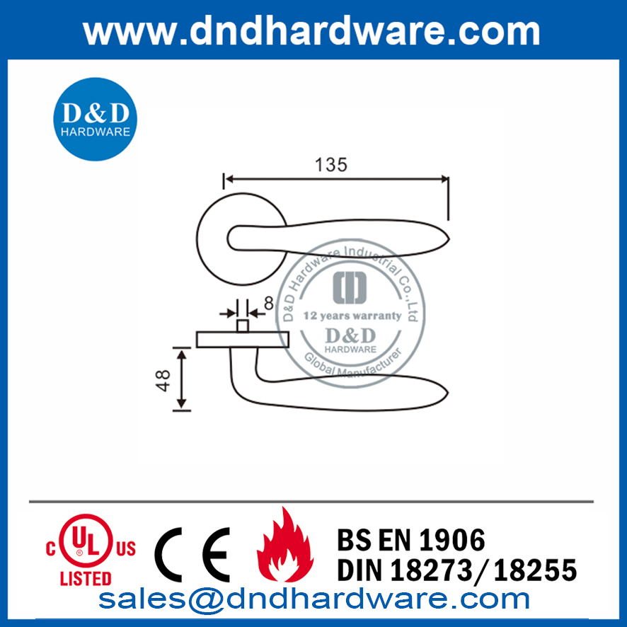 Manija de puerta de palanca hueca para dormitorio de grado moderno 304-DDTH036