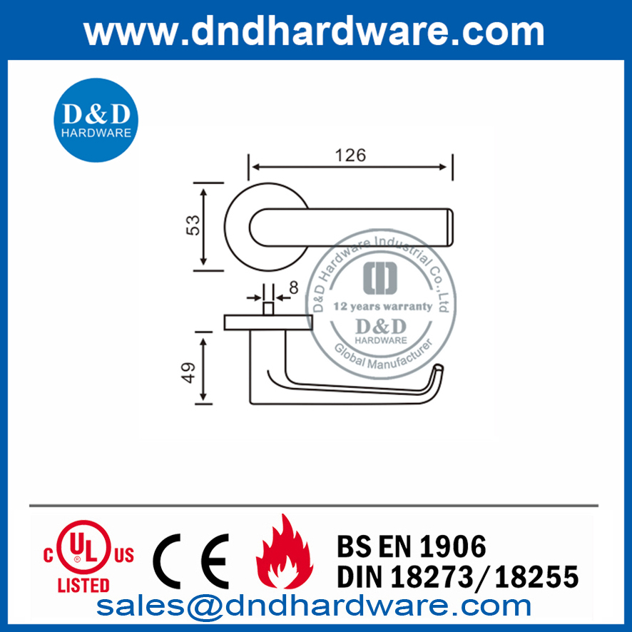 SUS304 Manija de palanca sólida para puerta delantera plateada de seguridad-DDSH036
