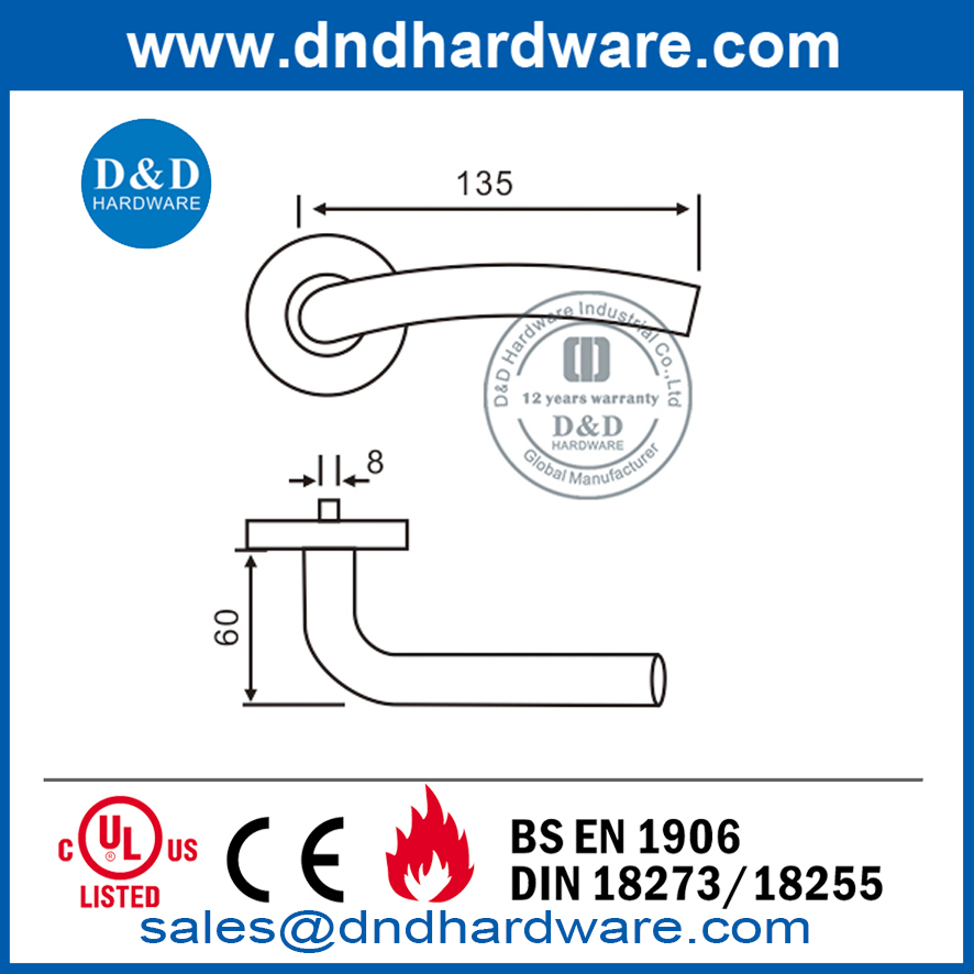 BS EN1906 Manija de puerta comercial contemporánea de acero inoxidable-DDTH006