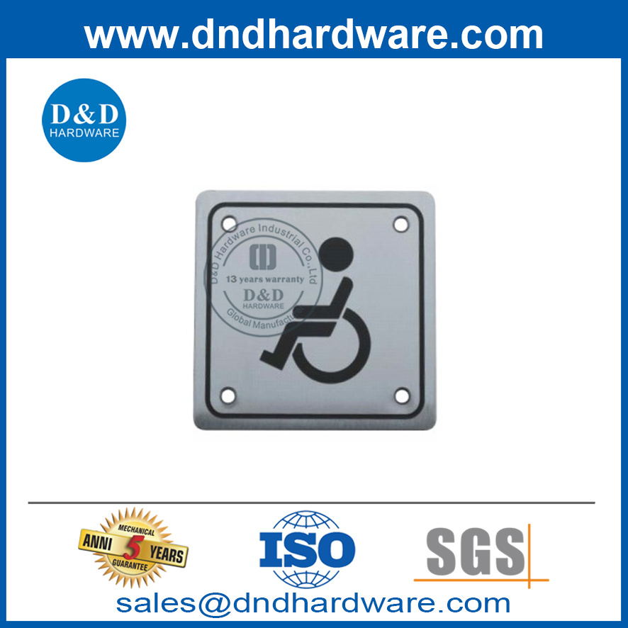 Placa de señalización de puerta de inodoro de acero inoxidable de tipo cuadrado-DDSP