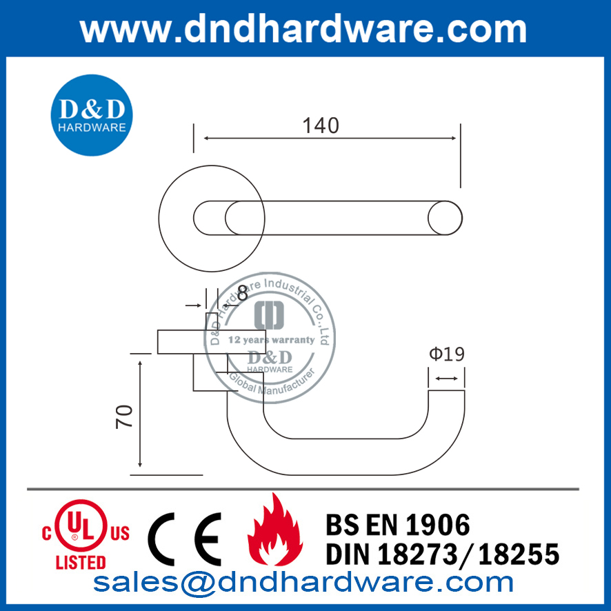 Manija de palanca especial moderna de acero inoxidable para puerta delantera-DDTH024