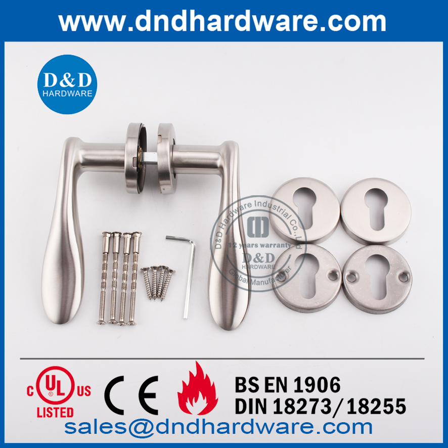 Manija de puerta de palanca rosa redonda SS304 para puerta de madera-DDSH025