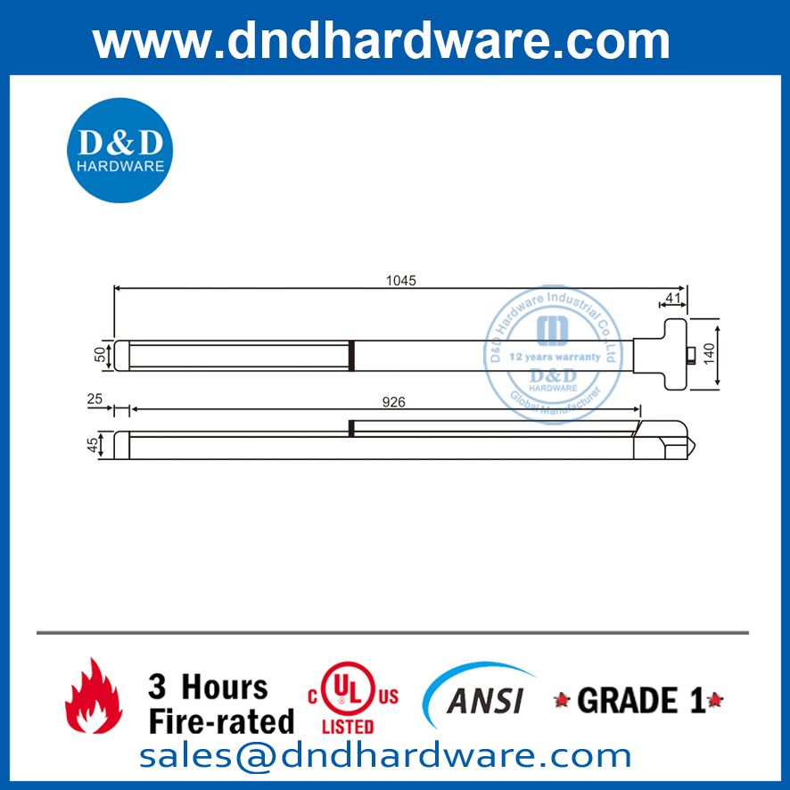 Dispositivo de salida de pánico de hardware de diseño contra incendios de grado 304-DDPD008