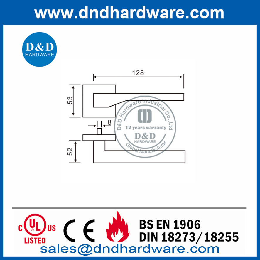 SS316 Manija de palanca sólida para puerta interior cuadrada especial mejor-DDSH048