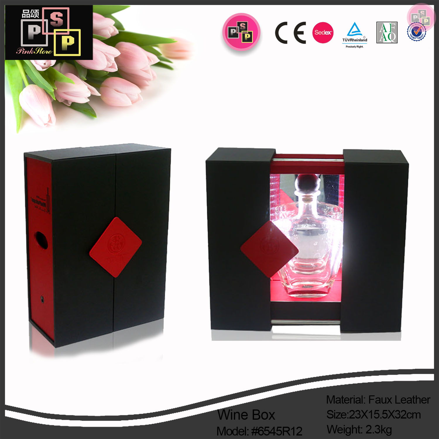 Wine Box Manufacturer Leather LED Light Wine Box/Wine Case/Wine Holder