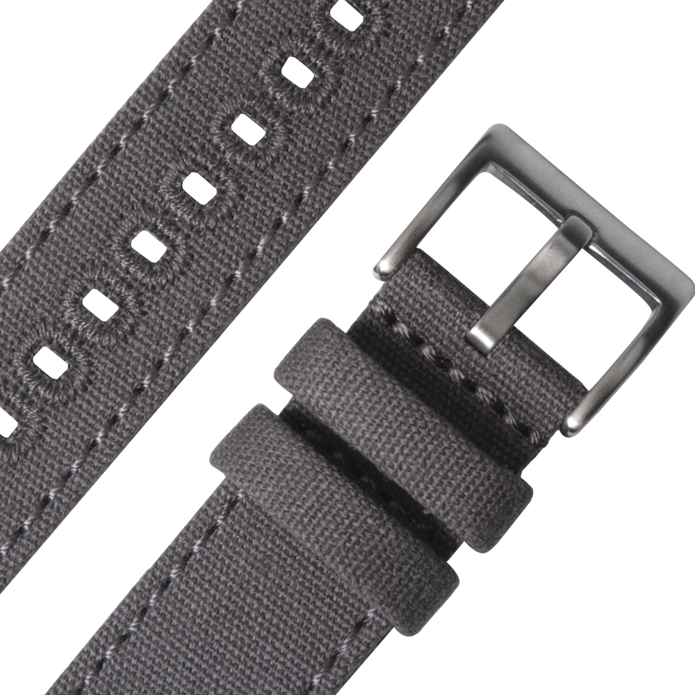Grey 2 Piece of Canvas Watch Strap with Brushed Heavy Buckle in 22mm