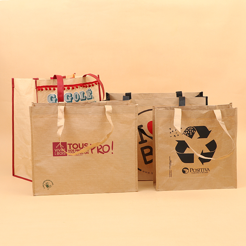 New product anti tear reusable brown quadrillage paper tote bag
