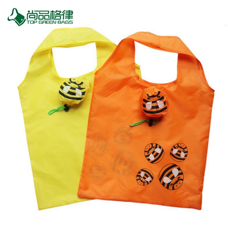 Cheap 190t .210d Polyester Reusable Promotional Lovely Bee Foldable Shopping Bag