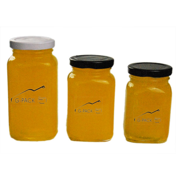 Set of 3 Square Glass Honey Jars 
